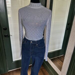 White Long Sleeve Sequined Bodysuit